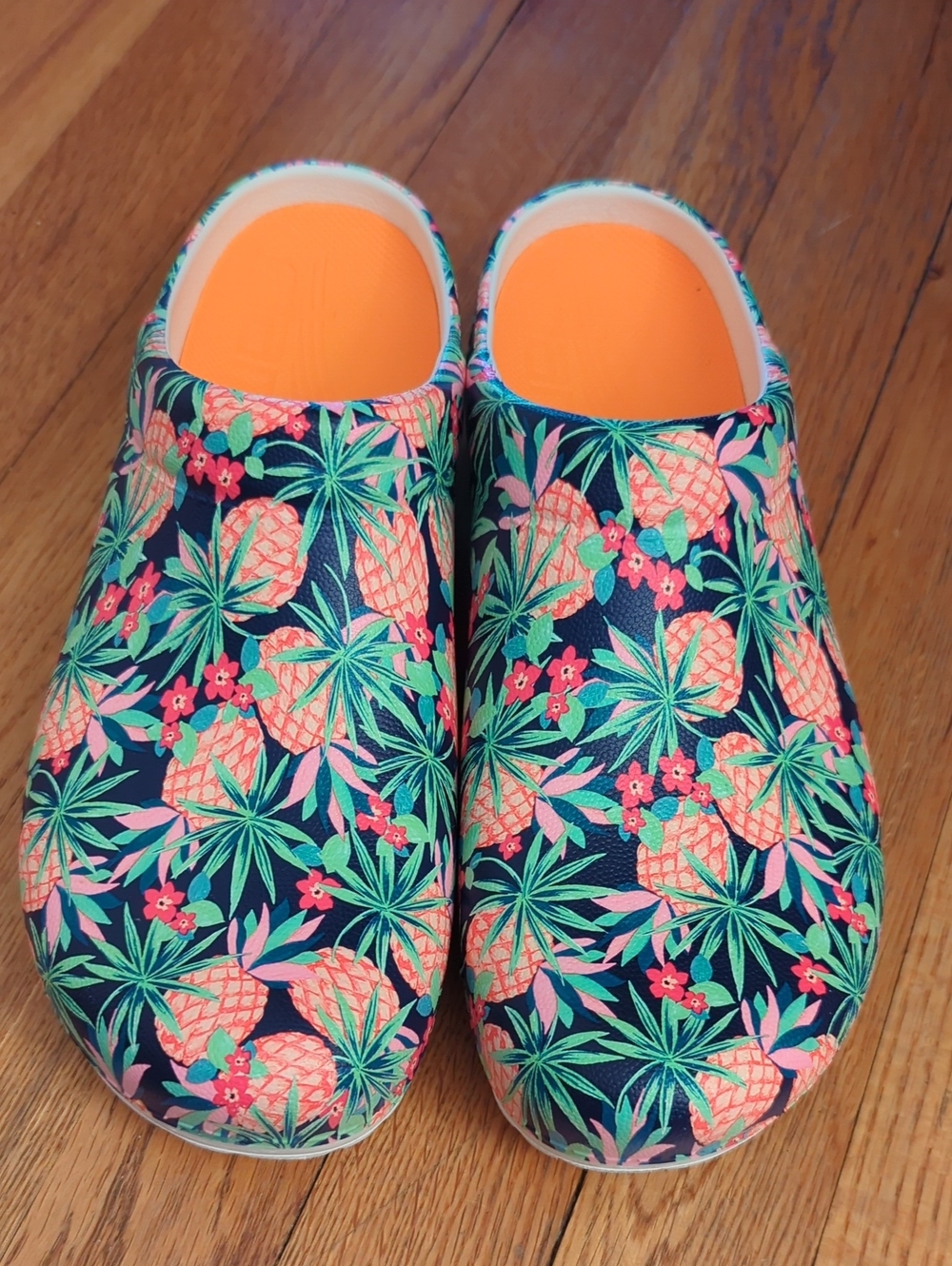Danski Tropical Pineapple Slip-On Clogs - Navy & Coral